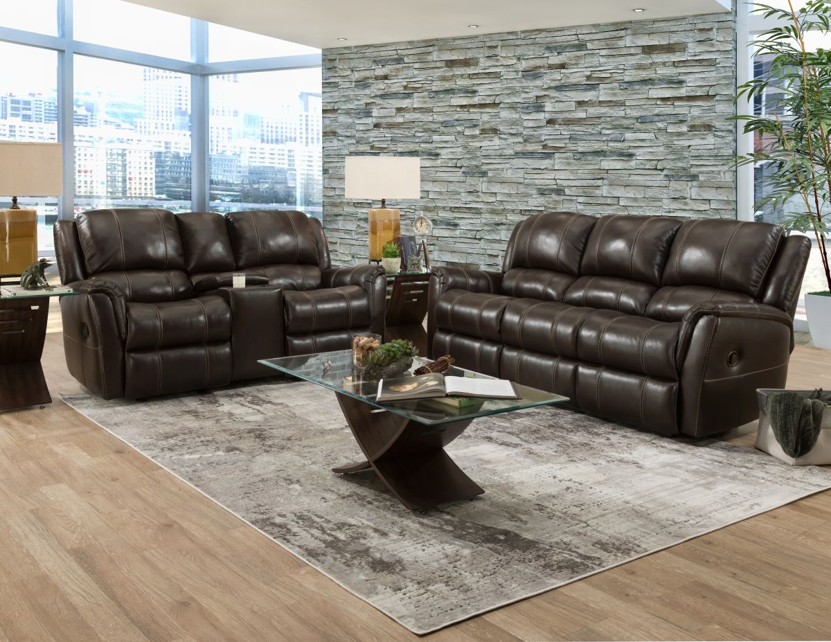 Glider reclining store loveseat with console