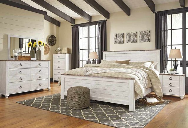 Signature Design by Ashley® Willowton 2-Piece Whitewash King Panel Bed Set-3