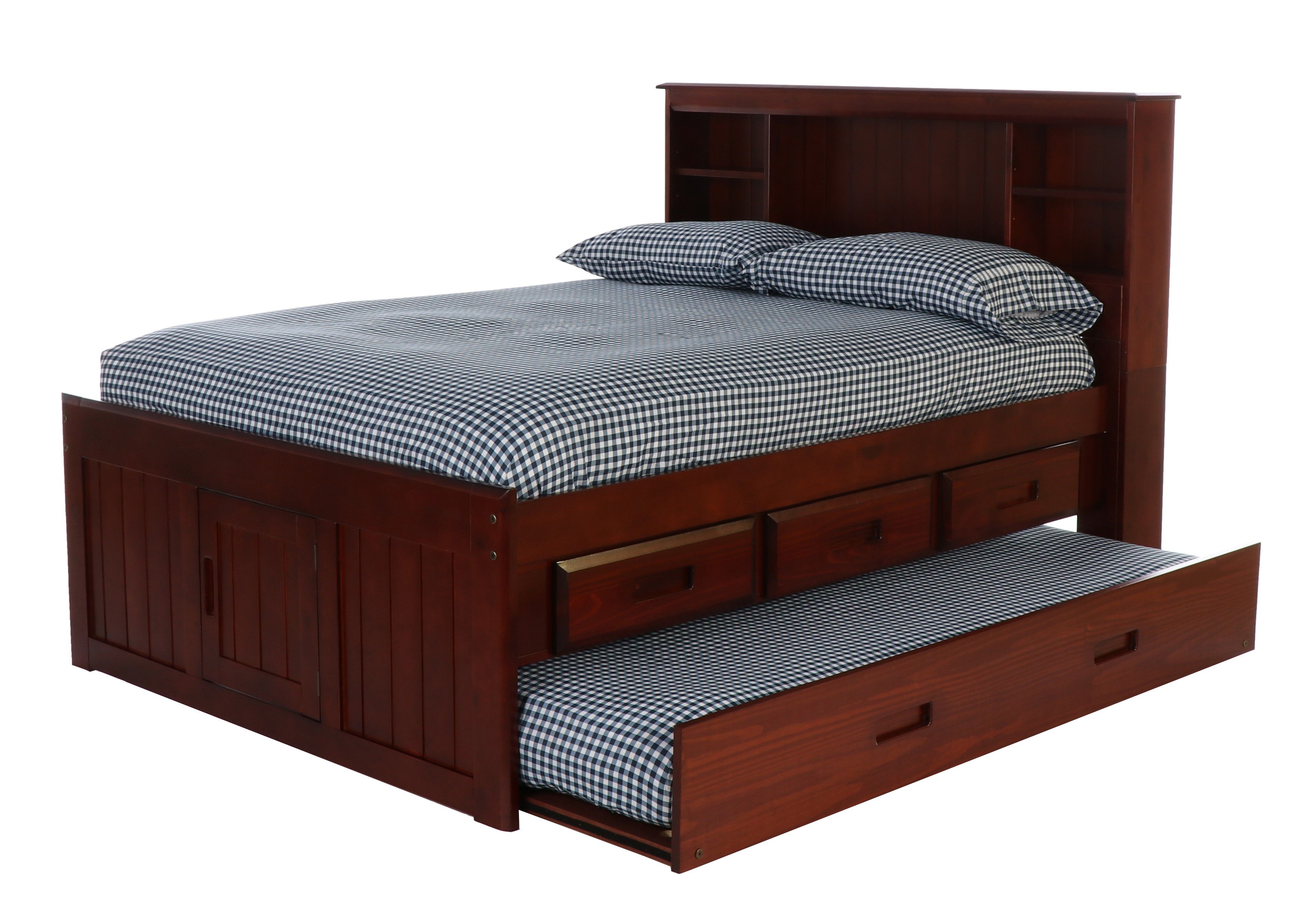 Donco Trading Company Full Bookcase Bed With Drawer Storage And Twin Trundle Bed