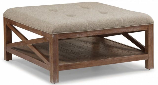 Flexsteel® Hampton Rustic Brown Light Square Cocktail Ottoman with Casters