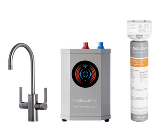 The Galley Ideal Hot & Cold Tap in PVD Gun Metal Gray Stainless Steel, Ideal Hot Water Tank and Water Filtration System