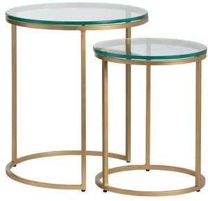 Crestview Collection Bassist 2-Piece Glass Top Nested Table Set with Gold Base