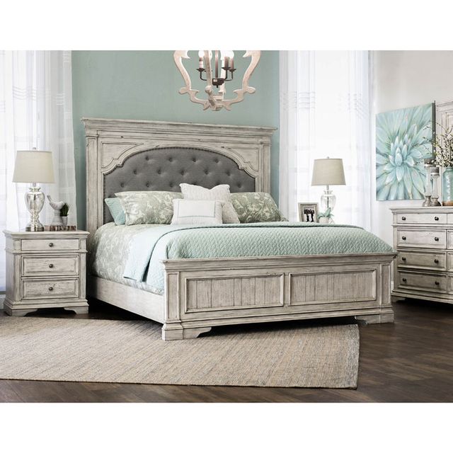 Steve Silver Co. Highland Park Cathedral White King Bed, Dresser, Mirror & Nightstand-1