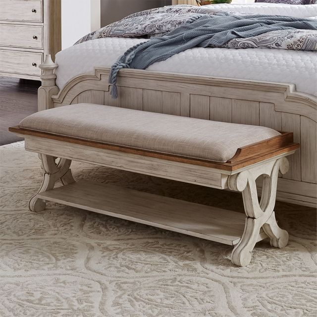Liberty Furniture Farmhouse Reimagined Antique White & Chestnut Bed Bench 10