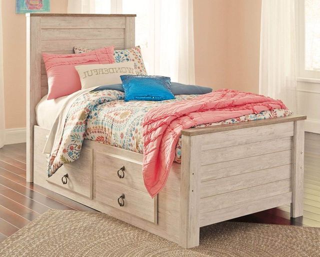 Signature Design by Ashley® Willowton Whitewash Full Panel Bed with 2 Storage Drawers-1