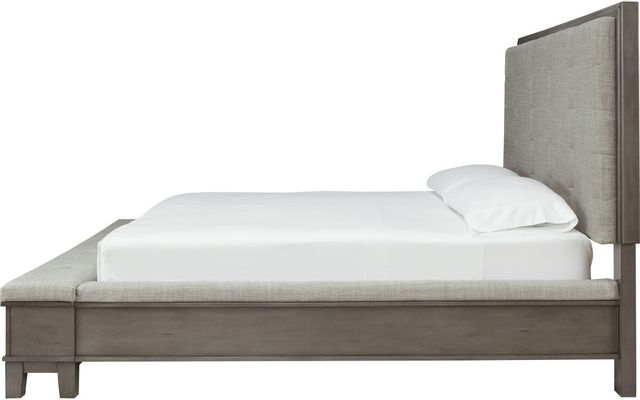 Benchcraft® Hallanden Antiqued Gray King Upholstered Panel Storage Bed-3