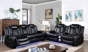 Furniture of America® Lubeck 2-Piece Black Power Reclining Sofa Set