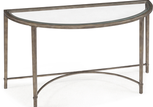 Magnussen Home® Copia Glass Top Demilune Sofa Table with Antiqued Silver/Gold Tint Base