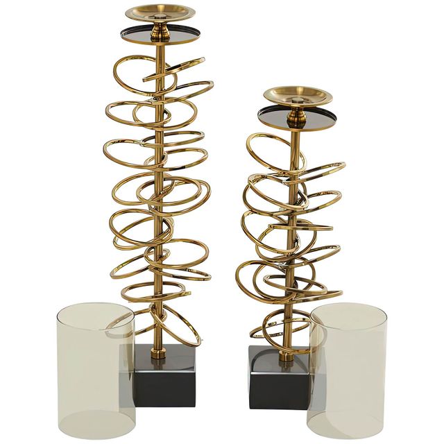 Uma Home Gold Open Ring Stand Candle Holders (Set of 2)-1