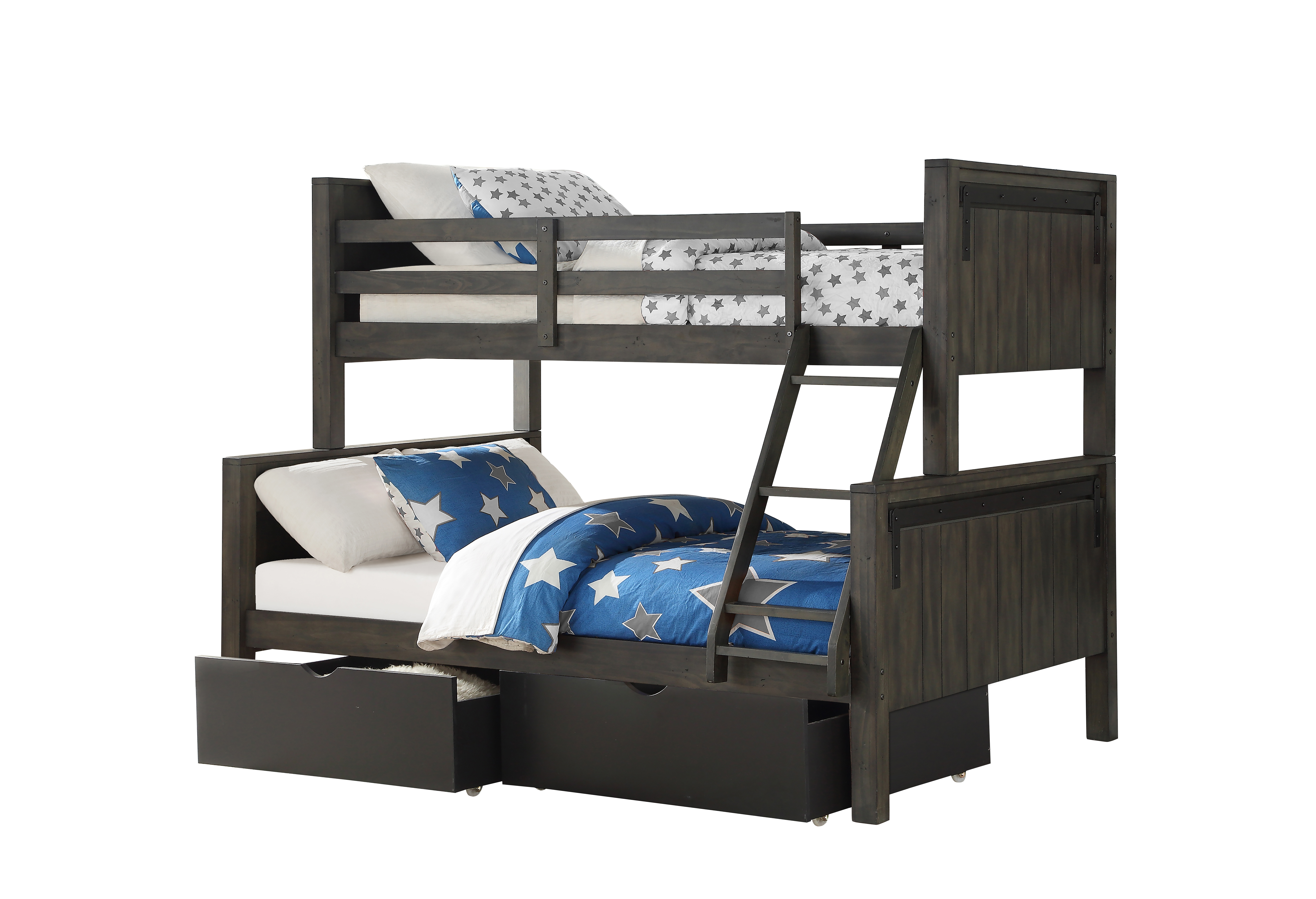 Donco Trading Company City Shadow Twin/Full Bunk Bed with Dual Underbed Drawers