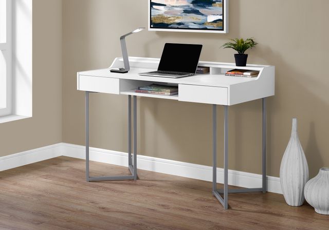 Monarch Specialties Inc. 48"L White and Silver Metal Computer Desk 6