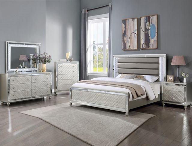 Crown Mark Christian Champagne California King Upholstered Panel Bed-2