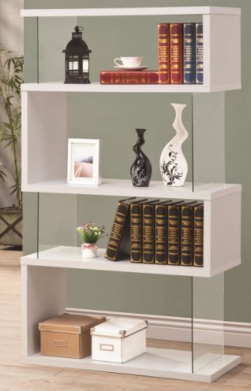 Coaster® White Glossy And Clear 4-Tier Bookcase 1