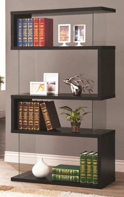 Coaster® Emelle Asymmetrical Black/Clear 4-Tier Bookcase-1