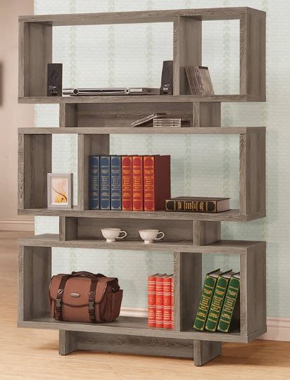 Coaster® Reid Weathered Grey 3-Tier Geometric Bookcase-3