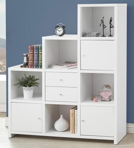 Coaster® Asymmetrical White Bookcase With Cube Storage Compartments-2
