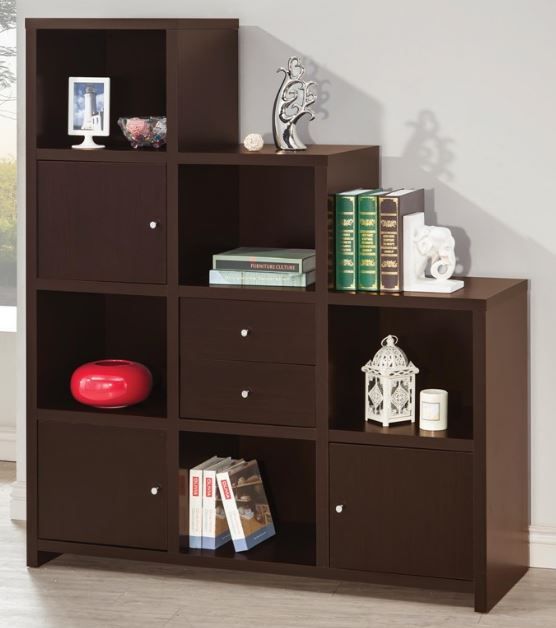 Coaster® Asymmetrical Cappuccino Bookcase With Cube Storage Compartments-1