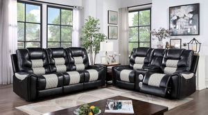 Furniture of America® Leipzig 2-Piece Black/Light Gray Power Reclining Sofa Set