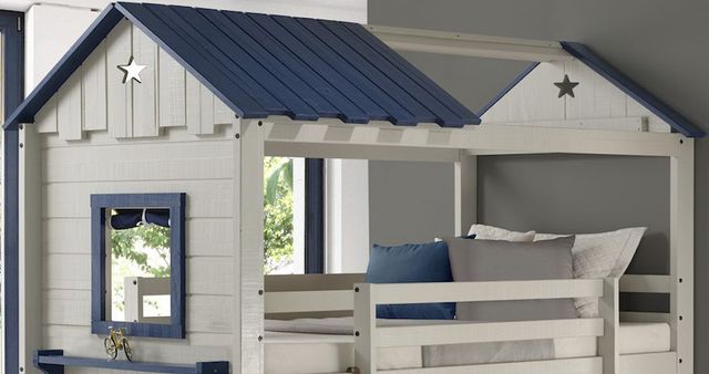 Donco Trading Company Light Gray and Blue Twin/Twin Star Gaze Bunk Bed With Blue Tent-1
