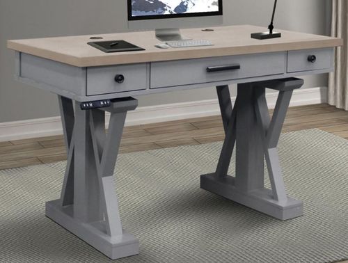 Parker House® Americana Modern Dove Gray and Weathered Natural Power Lift Desk
