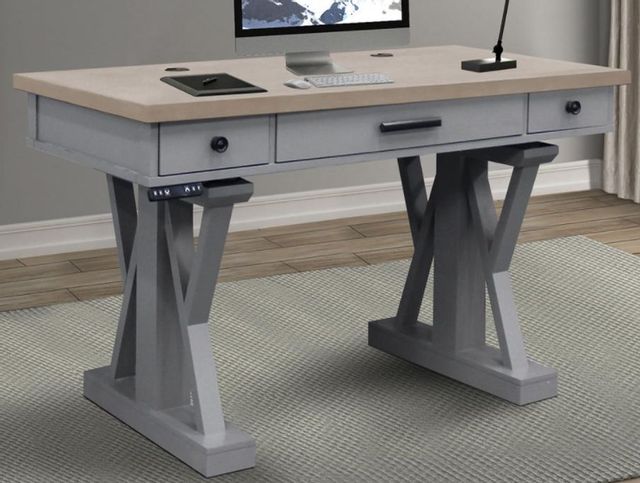 Parker House® American Modern Dove Gray and Weathered Natural Power Lift Desk 0