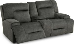 Cheers by Man Wah Charcoal Dual Power Headrest Recling Loveseat with Tilt Console