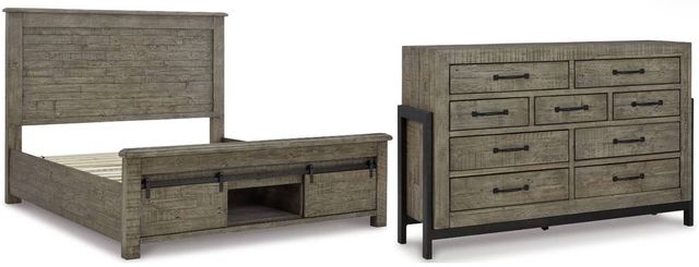 Signature Design by Ashley® Brennagan 2-Piece Gray King Panel Storage Bed Set 0