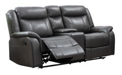 Causeuse inclinable avec console Paxton revêtu de leather gel gris - Mazin Furniture