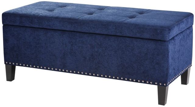 Olliix by Madison Park Blue Shandra II Tufted Top Storage Bench-2