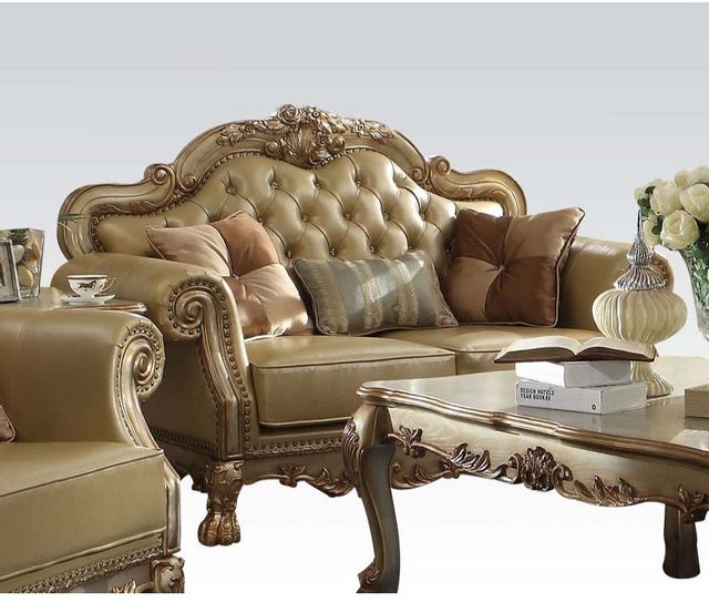 ACME 53160 Dresden Sofa with 4 Pillows, Bone PU & Gold Patina