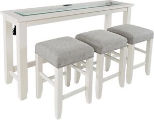 Jofran Inc. Urban Icon 4-Piece Glass Top Sofa Console and Stool Set with UI White Base