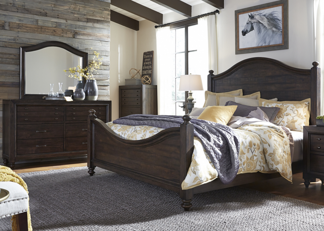 Liberty Furniture Catawba Hills Bedroom King Poster Bed, Dresser, and Mirror Collection-0