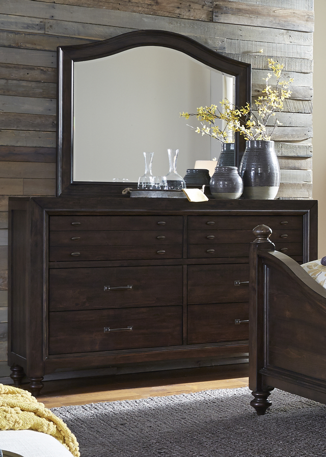 Liberty Furniture Catawba Hills Bedroom King Poster Bed, Dresser, and Mirror Collection-1