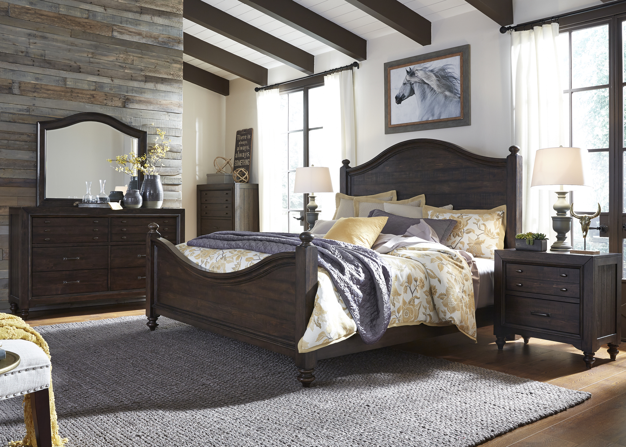 Liberty Furniture Catawba Hills Bedroom King Poster Bed, Dresser, Mirror, Chest, and Night Stand Collection