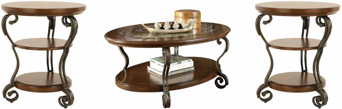 Signature Design by Ashley® Nestor 3-Piece Medium Brown Living Room Table Set