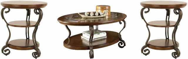Signature Design by Ashley® Nestor 3-Piece Medium Brown Living Room Table Set-0