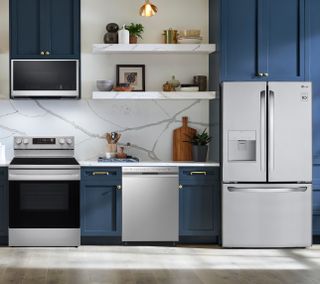 LG 4 Piece Kitchen Package with a 21.8 cu. ft. Capacity French Door Refrigerator PLUS a FREE 5.8 cu. ft. Upright Freezer OR 6.9 cu. ft. All-Refrigerator!