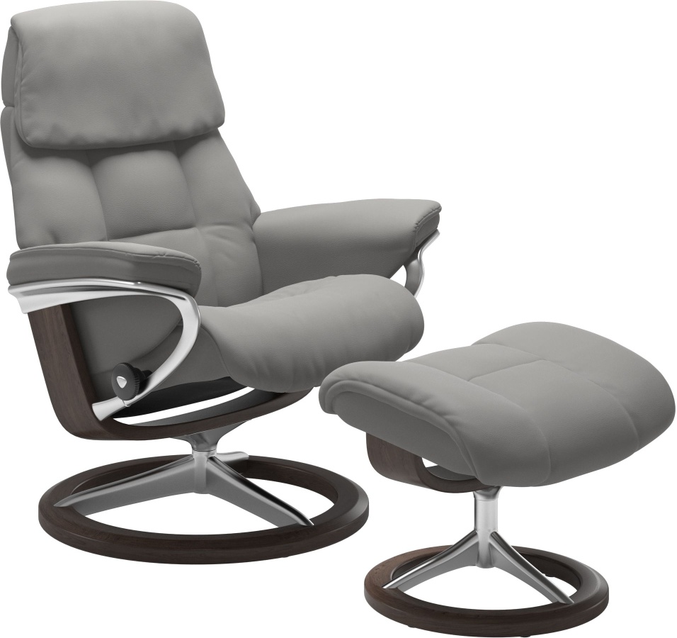 Stressless® by Ekornes® Ruby Silver Grey Medium All Leather Recliner with Footstool