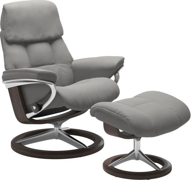 Stressless® by Ekornes® Ruby Silver Grey Large All Leather Recliner with Footstool-0