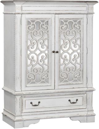 Liberty Furniture Abbey Park Antique White Mirrored Door Chest