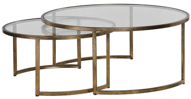 Uttermost® Rhea 2-Piece Glass Top Nesting Coffee Table Set with Antiqued Gold Base-0