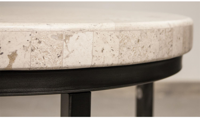Riverside Furniture Capri Alabaster Travertine Stone Top Round Side Table with Black Base-1