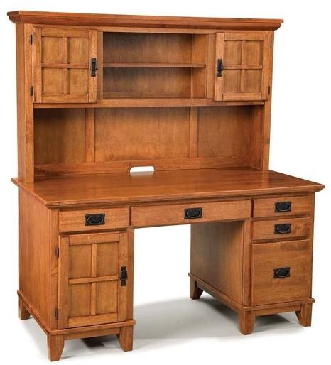 homestyles® Arts & Crafts Brown Pedestal Desk with Hutch-0