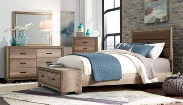 Liberty Sun Valley 4-Piece Sandstone Upholstered Queen Storage Bed Set