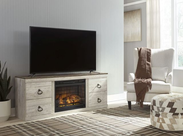 Signature Design by Ashley® Willowton Whitewash TV Stand with Electric Fireplace 4