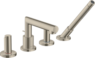 AXOR® Uno 5.81 GPM Brushed Nickel 4 Hole Roman Tub Set Trim with Zero Handles and 1.75 GPM Handshower