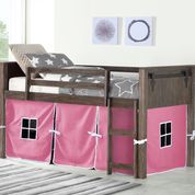 Donco Kids Barn Door Brushed Shadow Twin Low Loft Bed With Pink Tent Kit-1