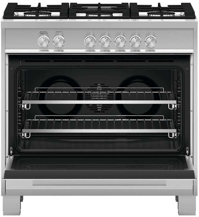 Fisher & Paykel 36" Brushed Stainless Steel with Black Glass Freestanding Natural Gas Range-1