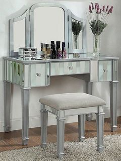 Furniture of America® Cyndi Silver Vanity with Stool