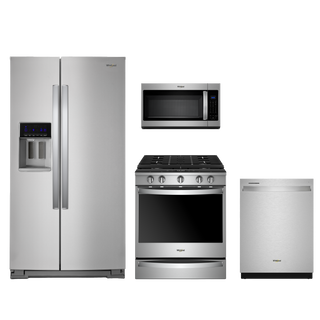 Whirlpool 4pc Appliance Package - 21 Cu. Ft. Counter-Depth Side-by-Side Fridge and Convection Slide-In Gas Range